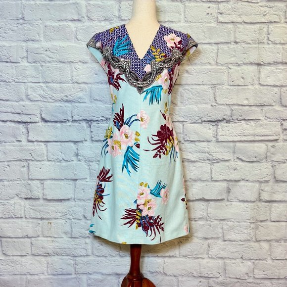 Etro Light Blue Floral Knee-Length Dress